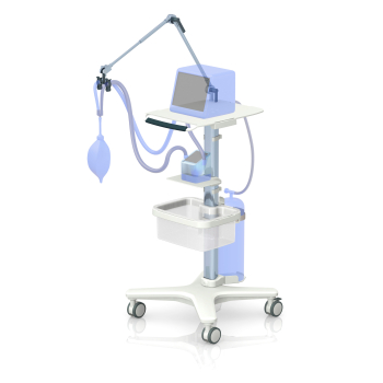 Medical roll stand for ventilation with shelf and bin from iTD