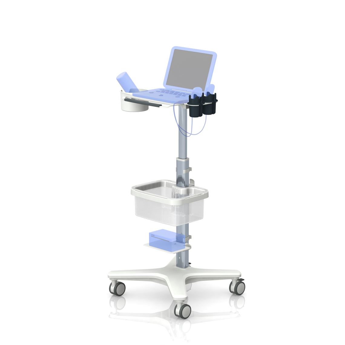 Medical roll stand with shelf and ultrasound holder from iTD
